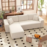 Canapea HOMCOM catifea crem, 3 locuri(m-2)