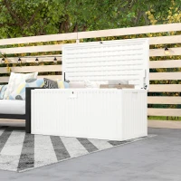 Outsunny Cufăr de Exterior de 140L Impermeabil cu Design Canelat și 2 Pistoane cu Gaz, 140x68x68 cm, Alb(m-7)