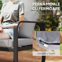 Outsunny Set Mobilier de Grădină cu Canapea cu 3 Locuri, Canapea cu 2 Locuri și Măsuță de Cafea, 180x60x64 cm, Gri(m-6)