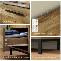 HOMCOM Cómoda de 4 Gavetas Cómoda para Dormitório Alta com Puxadores Metálicos Cómoda Estreita para 62x35x105 cm Castanho Rústico(m-5)