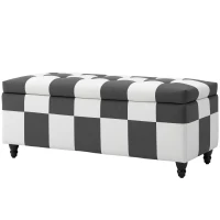 HOMCOM Storage Ottoman, Storage Bench with Wood Legs, Footstool, Footrest with Velvet Surface for Bedroom, Hallway, Living Room, 114 x 47 x 47 cm, Dark Grey and White(m-11)