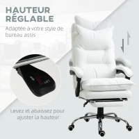 Vinsetto Fauteuil de bureau, chaise bureau ergonomique avec dossier inclinable, hauteur réglable, 66 x 72 x 130 cm, blanc(m-4)