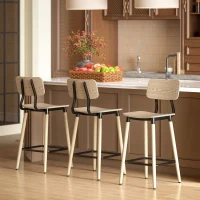 HOMCOM Set van 2 Barstoelen met Rugleuning, Voor Huisbar, Keukeneiland, Eetkamer, Hout, Metaal, Lichtbruin(m-6)