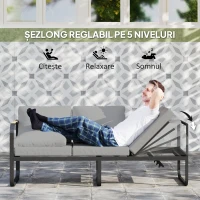Outsunny Set Mobilier de Grădină cu Canapea cu 3 Locuri, Canapea cu 2 Locuri și Măsuță de Cafea, 180x60x64 cm, Gri(m-5)
