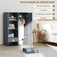 HOMCOM Dulap cu 2 Sertare, Rafturi Deschise și Bară Umerașe, Gri(m-4)