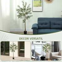 HOMCOM Plantă Artificială Măslin 150 cm cu 720 Frunze, 32 Măsline și Ghiveci(m-8)