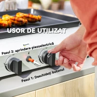 Outsunny Grătar pe Gaz cu 4 Arzătoare, Picioare Reglabile și Tavă de Colectare a Grăsimii, 77x44.5x19 cm, Argintiu(m-5)