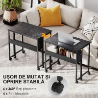 HOMCOM Birou Pliabil cu Blat Rabatabil, Raft, Buzunar și Roți, Negru(m-6)