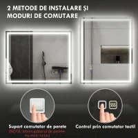 HOMCOM Oglindă Baie cu LED, Antiaburire și Boxă Bluetooth, 80x100 cm, Touch și Funcție Memorie(m-9)