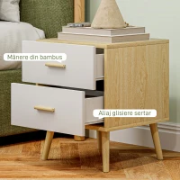 HOMCOM Noptieră Modernă din Lemn cu 2 Sertare 40x40x50 cm Stejar(m-6)