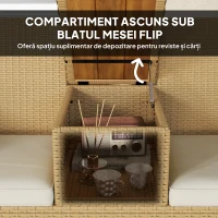 Outsunny Bancă de Exterior cu Măsuță Rabatabilă și Spațiu Depozitare Crem și Kaki(m-5)