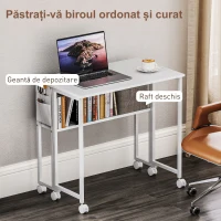 Homcom Birou Pliabil Alb – Cu Raft & Roti, Compact 80 cm(m-5)