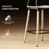 HOMCOM Set van 2 Barstoelen met Rugleuning, Voor Huisbar, Keukeneiland, Eetkamer, Hout, Metaal, Lichtbruin(m-5)