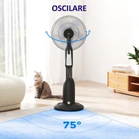 HOMCOM Ventilator cu cu Pulverizare de Apă Reglabil, 3 Viteze și Oscilație 75° Negru(m-6)