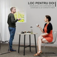 HOMCOM Masă de Prânz Rotundă în Stil Industrial pentru 2 Persoane cu Bază Încrucișată, Masă de Bucătărie din Lemn și Oțel, Ø80x75 cm, Negru și Culoare Lemn(m-4)