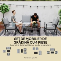 Outsunny Set de Mobilier de Gradina din 4 Piese cu Canapea, 2 Fotolii si Masa de Cafea, 127x74x80 cm, Gri Carbune(m-4)