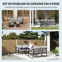 Outsunny Set Mobilier de Grădină cu Canapea cu 3 Locuri, Canapea cu 2 Locuri și Măsuță de Cafea, 180x60x64 cm, Gri(m-4)