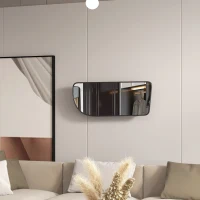 HOMCOM Miroir mural forme organique avec 3 étagères de rangement pour salle de bain, cadre en métal noir, dim. 40 x 86 cm(m-7)