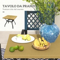 Outsunny Set Tavolo e 4 Sedie da Giardino, Piano Effetto Marmo e Sedie Impilabili con Braccioli, Marrone(m-6)