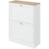 HOMCOM Narrow Shoe Cabinet with 2 Flip Drawers and Adjustable Shelves - White(m-11)