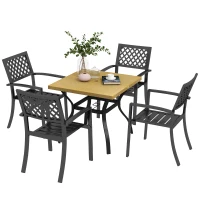 Outsunny Set Tavolo e 4 Sedie da Giardino, Piano Effetto Marmo e Sedie Impilabili con Braccioli, Marrone(m-1)