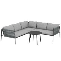 Outsunny Mobilier de Grădină din Ratan cu Colțar Modular, Măsuță de Cafea și Perne, Gri