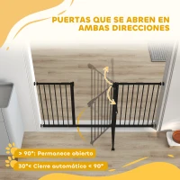 PawHut Barrera de Seguridad Extensible con Cierre Automático y Sistema de Doble Bloqueo Metal 74-147,5x76,2 cm Negro(m-5)