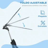 HOMCOM Triciclo para Bebés de +12 Meses con Toldo Plegable Mango de Empuje Telescópico Desmontable y Portabotellas Azul Blanco(m-5)