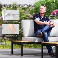 Outsunny Set Mobilier de Grădină din 4 Piese, cu 2 Canapele și 2 Măsuțe de Cafea, 141x64x62 cm, Lemn Natural(m-6)