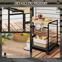Outsunny Desserte de jardin chariot pour plancha barbecue en bois et métal avec poignée 2 plateaux 2 paniers et porte-bouteilles(m-6)