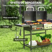 Outsunny Grătar cu Cărbune și Gaz cu 3 Arzătoare și Capac cu Termometru, Negru(m-7)