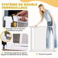PawHut Barrière de sécurité pour animaux domestique avec fermeture automatique double verrouillage largeur 75-82 cm blanc(m-4)