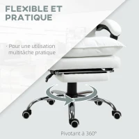 Vinsetto Fauteuil de bureau, chaise bureau ergonomique avec dossier inclinable, hauteur réglable, 66 x 72 x 130 cm, blanc(m-6)