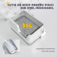 PawHut Litieră pentru Pisici cu Margini Ridicate, Tavă și Lopățică Gri Deschis(m-5)