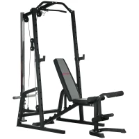 SPORTNOW Smith Machine & Cable Pulley System with Adjustable Weight Bench, Multifunction Home Gym Power Rack with Lat Pull Down System, Barbell Rack for Full Body Training, Black(m-10)