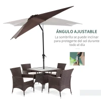 Outsunny Parasol de Terraza Exterior 268x205x248 cm con Techo Inclinable hasta 45° Luces LED Solares y Manivela Marrón(m-6)