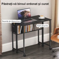 HOMCOM Birou Pliabil cu Blat Rabatabil, Raft, Buzunar și Roți, Negru(m-5)