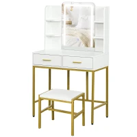 HOMCOM LED Light Dressing Table, with Stool - White(m-11)