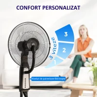 HOMCOM Ventilator cu cu Pulverizare de Apă Reglabil, 3 Viteze și Oscilație 75° Negru(m-5)