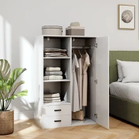 HOMCOM Dulap Modern cu 2 Sertare, Rafturi Deschise și Suport pentru Haine Alb(m-9)