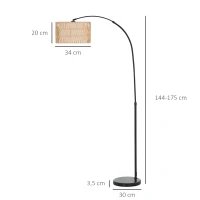 HOMCOM Lámpara de Pie Estilo Linterna con Pantalla de Fibra de Yute y Base de Mármol 93x34x144-175 cm Marrón y Negro(m-3)