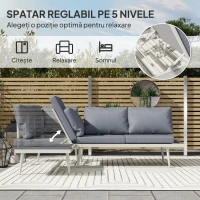 Outsunny Set Mobilier de Grădină din 3 Piese cu 2 Canapele cu Spătar Reglabil în 5 Poziții și Măsuță, 139x63x65 cm, Gri(m-5)