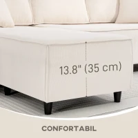Canapea HOMCOM catifea crem, 3 locuri(m-6)
