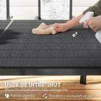 Outsunny Set Masă de Grădină cu Scaune, 7 Piese, Set de Prânz cu Masă cu Blat din Lemn Compozit cu Șipci și 6 Scaune de Exterior Stivuibile, Mobilier din Oțel cu Texteline, Gri și Negru(m-7)