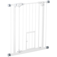 PawHut Barrera de Seguridad Extensible con Puerta Pequeño Cierre Automático y Sistema de Doble Bloqueo 74-80x76,2 cm Blanco