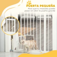 PawHut Barrera de Seguridad Extensible con Puerta Pequeño Cierre Automático y Sistema de Doble Bloqueo 74-80x76,2 cm Blanco(m-7)