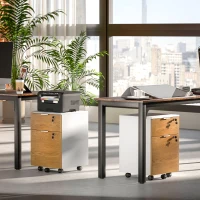 HOMCOM Cassettiera Ufficio a 2 Cassetti con Chiavi di Sicurezza e 5 Ruote, Legno, 42x40x60 cm, Bianco e Legno(m-9)