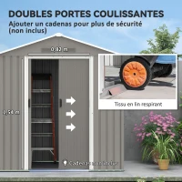 Outsunny Abri de jardin en métal 1,8 m², cabane de jardin à outils en métal, 194 x 110 x 184 cm, grand espace de rangement extérieur avec portes coulissantes et 4 aérations, gris(m-5)