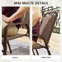 Outsunny Set de 4 Scaune de Grădină Stivuibile cu Spătar Înalt și Brațe, 56x66x91 cm, Maro Închis(m-7)
