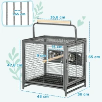 PawHut Vogeltransportkäfig aus Stahl für Papageien, Vogelkäfig mit 2 Edelstahlnäpfen, 2 Sitzstangen, Schale, schwarz(m-3)